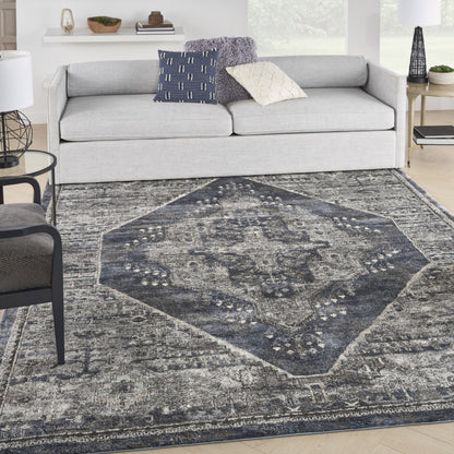 CALABASAS 8' X 10' BLUE FLORAL POWER LOOM DISTRESSED AREA RUG - Varnish & Vibe