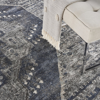 CALABASAS 8' X 10' BLUE FLORAL POWER LOOM DISTRESSED AREA RUG - Varnish & Vibe