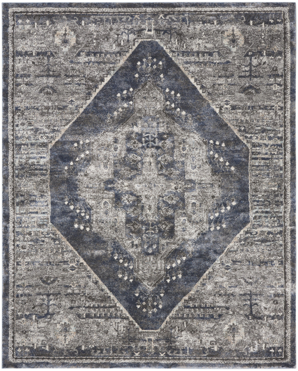 CALABASAS 8' X 10' BLUE FLORAL POWER LOOM DISTRESSED AREA RUG - Varnish & Vibe