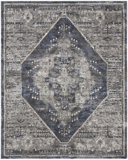 CALABASAS 8' X 10' BLUE FLORAL POWER LOOM DISTRESSED AREA RUG - Varnish & Vibe