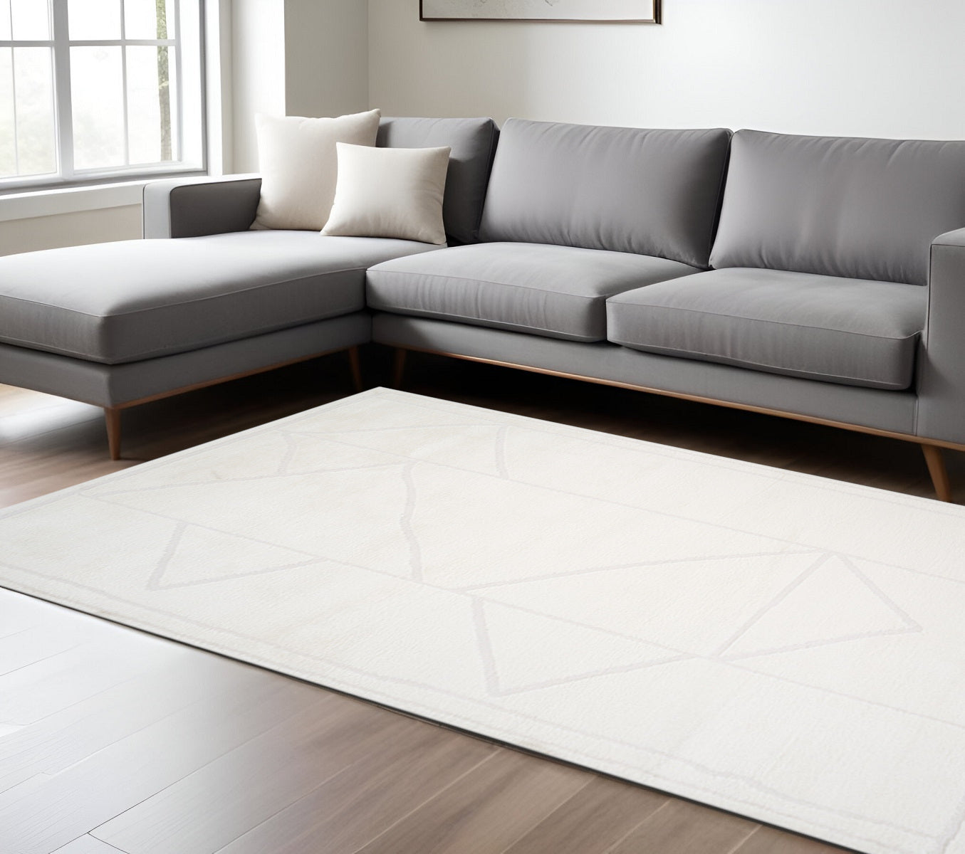 MALIBU 8' X 10' IVORY AND OFF WHITE GEOMETRIC AREA RUG - Varnish & Vibe