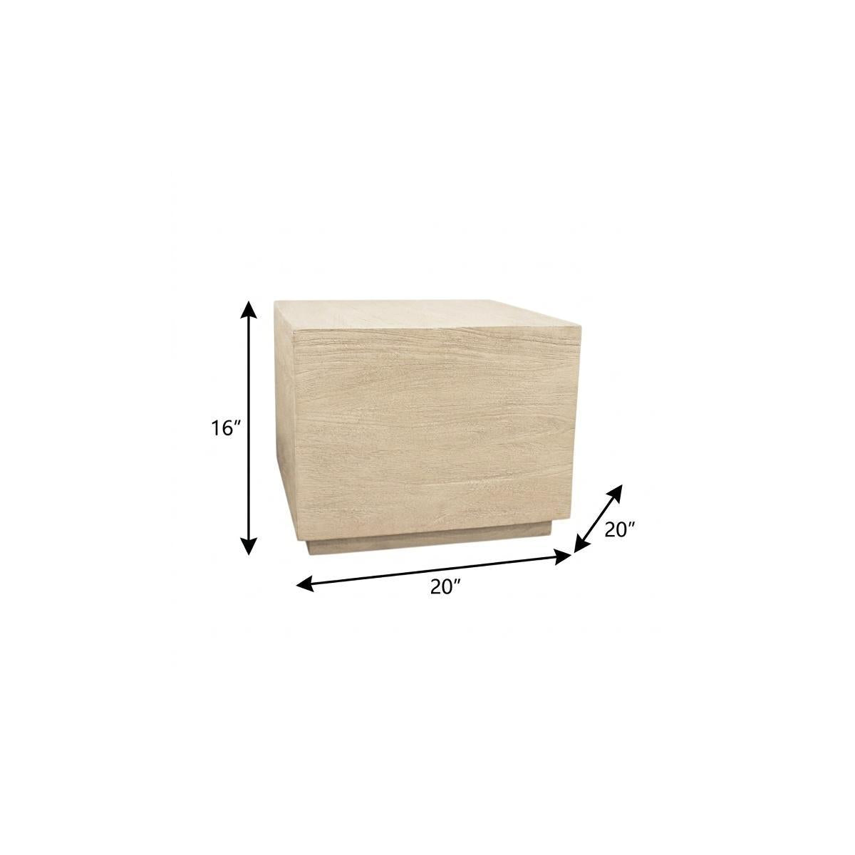 wood square block end table, distressed solid wood square block, natural distressed solid wood square, solid wood square block end, 16" natural distressed solid wood