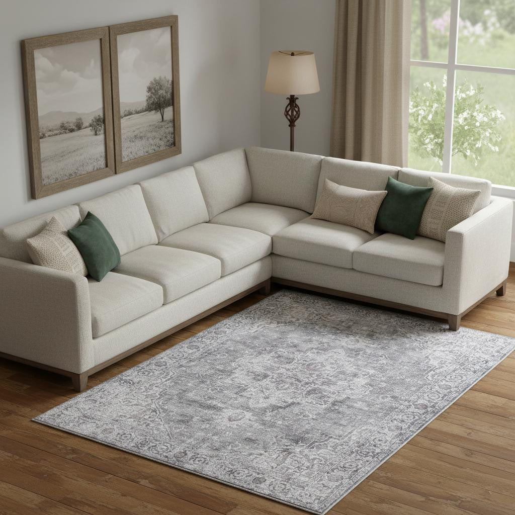 PALISADES 10' X 14' GRAY FLORAL DISTRESSED AREA RUG - Varnish & Vibe