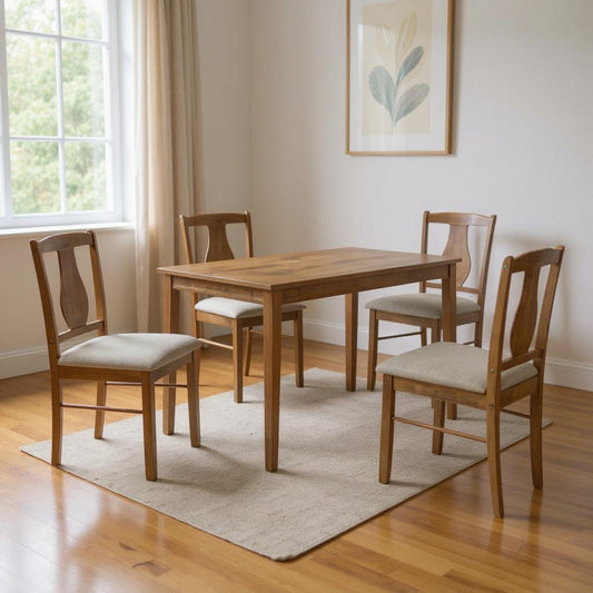 CALABASAS FIVE PIECE OAK SOLID WOOD DINING SET WITH FOUR CHAIRS - Varnish & Vibe