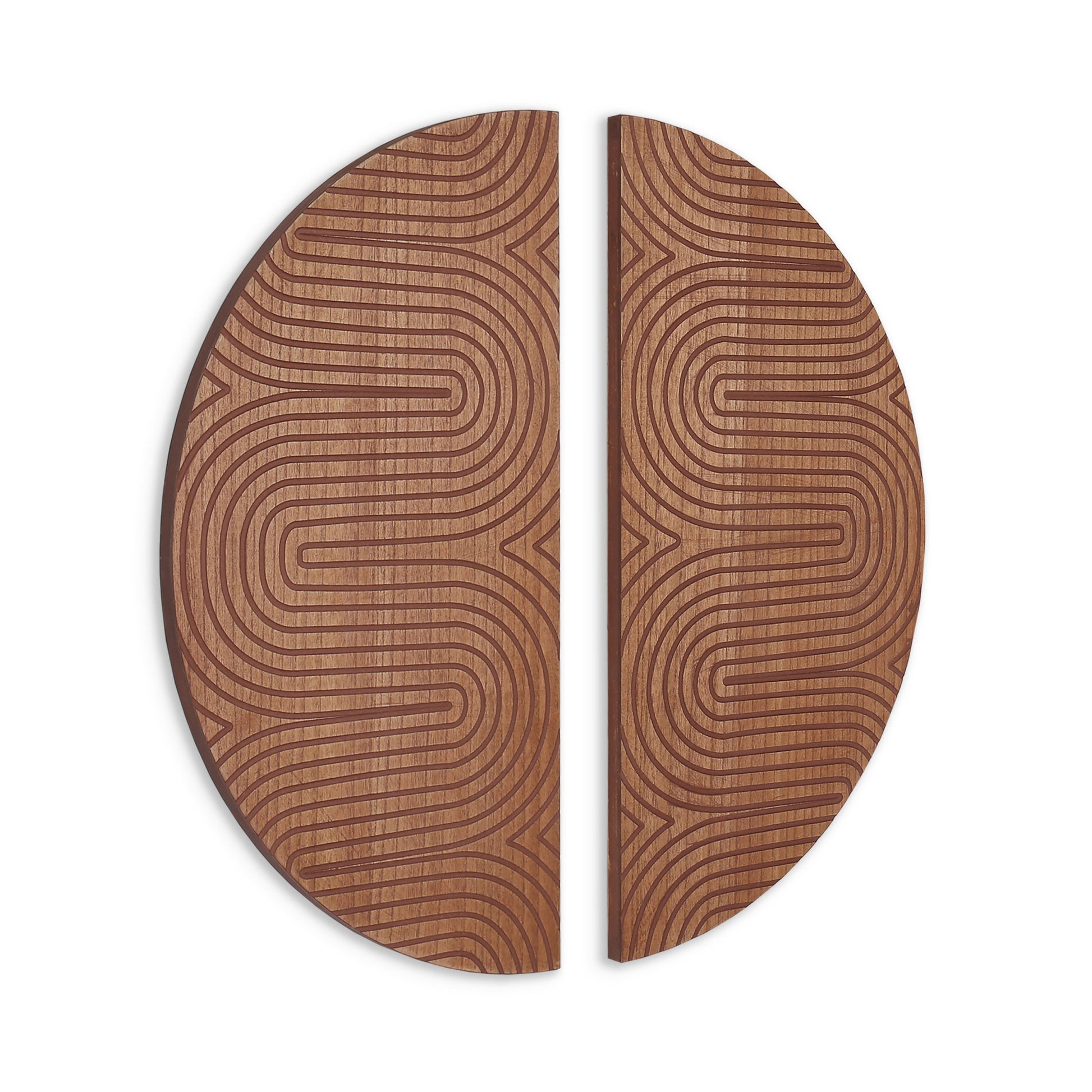 SET OF TWO BROWN WOOD HANGING DIMENSIONAL SCULPTURE - Varnish & Vibe