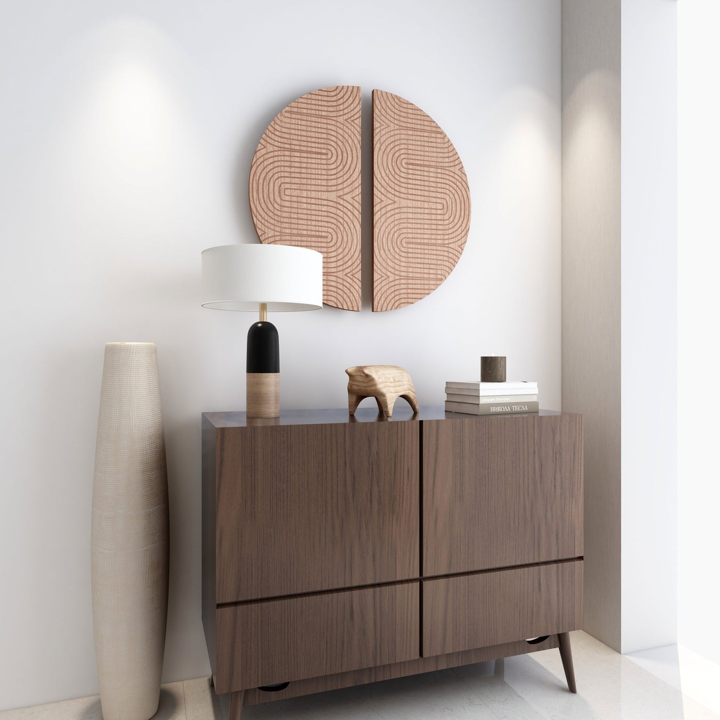 SET OF TWO BROWN WOOD HANGING DIMENSIONAL SCULPTURE - Varnish & Vibe