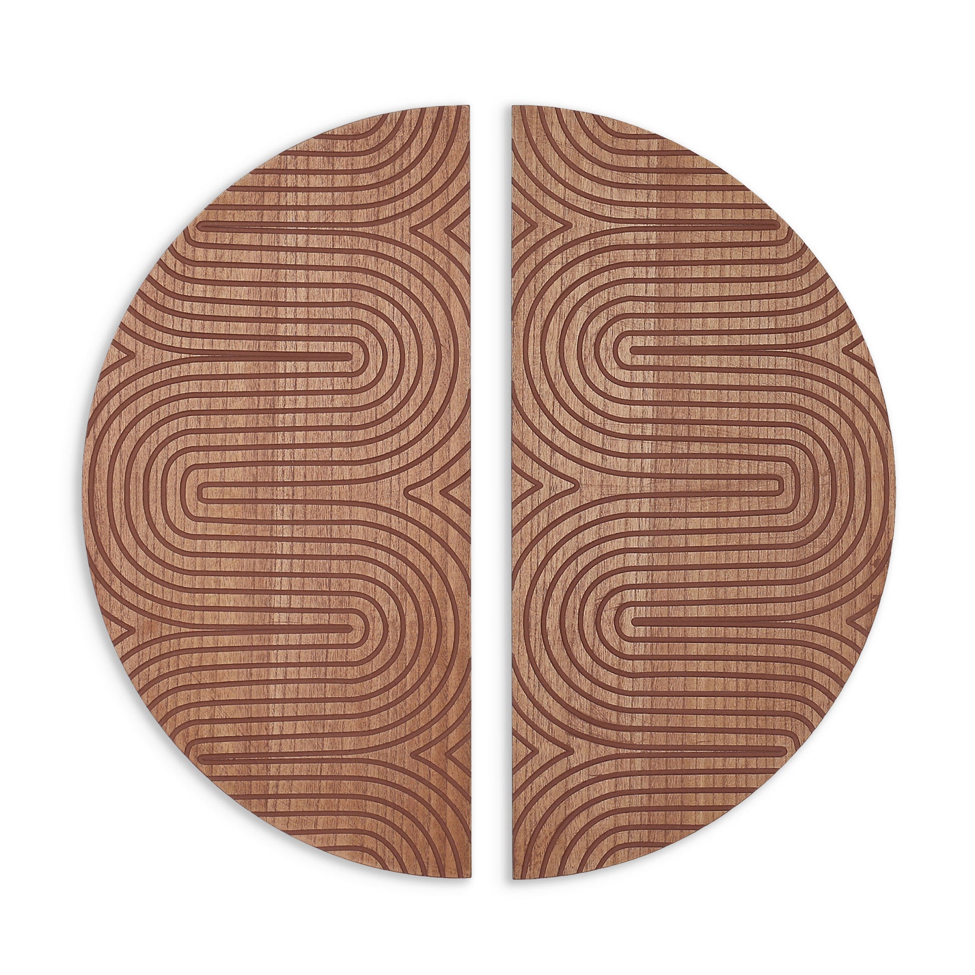 SET OF TWO BROWN WOOD HANGING DIMENSIONAL SCULPTURE - Varnish & Vibe