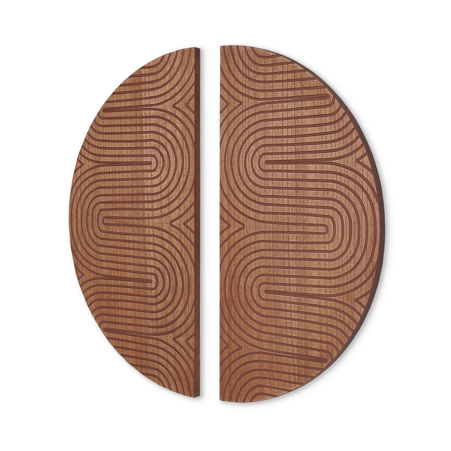 SET OF TWO BROWN WOOD HANGING DIMENSIONAL SCULPTURE - Varnish & Vibe
