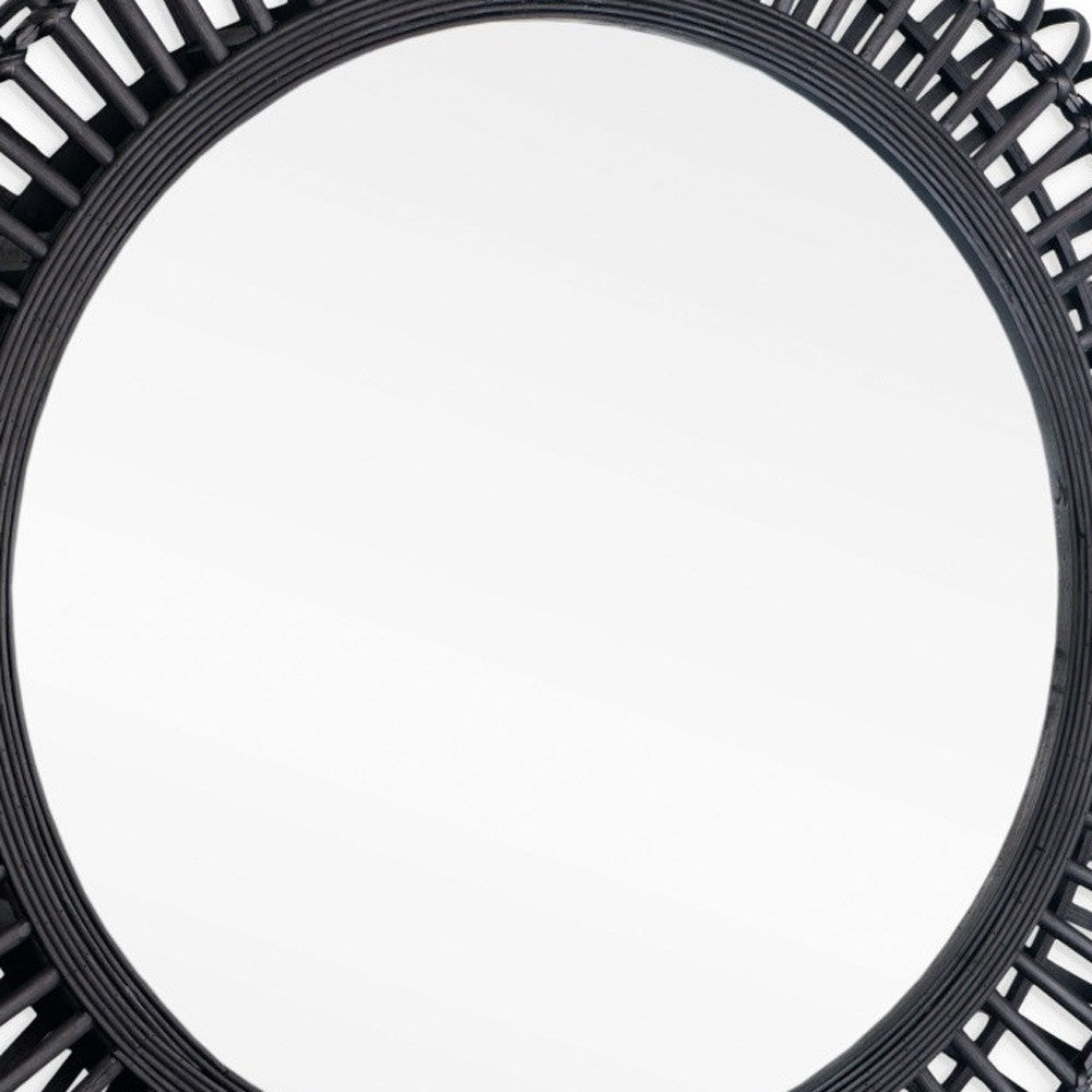 31" BLACK BAMBOO PIERCED ROUND ACCENT MIRROR - Varnish & Vibe