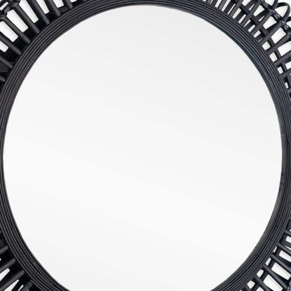 31" BLACK BAMBOO PIERCED ROUND ACCENT MIRROR - Varnish & Vibe