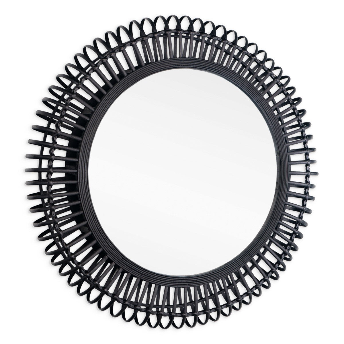 31" BLACK BAMBOO PIERCED ROUND ACCENT MIRROR - Varnish & Vibe