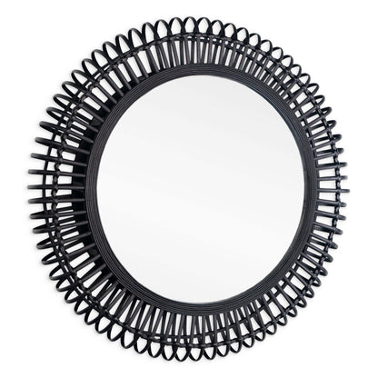 31" BLACK BAMBOO PIERCED ROUND ACCENT MIRROR - Varnish & Vibe