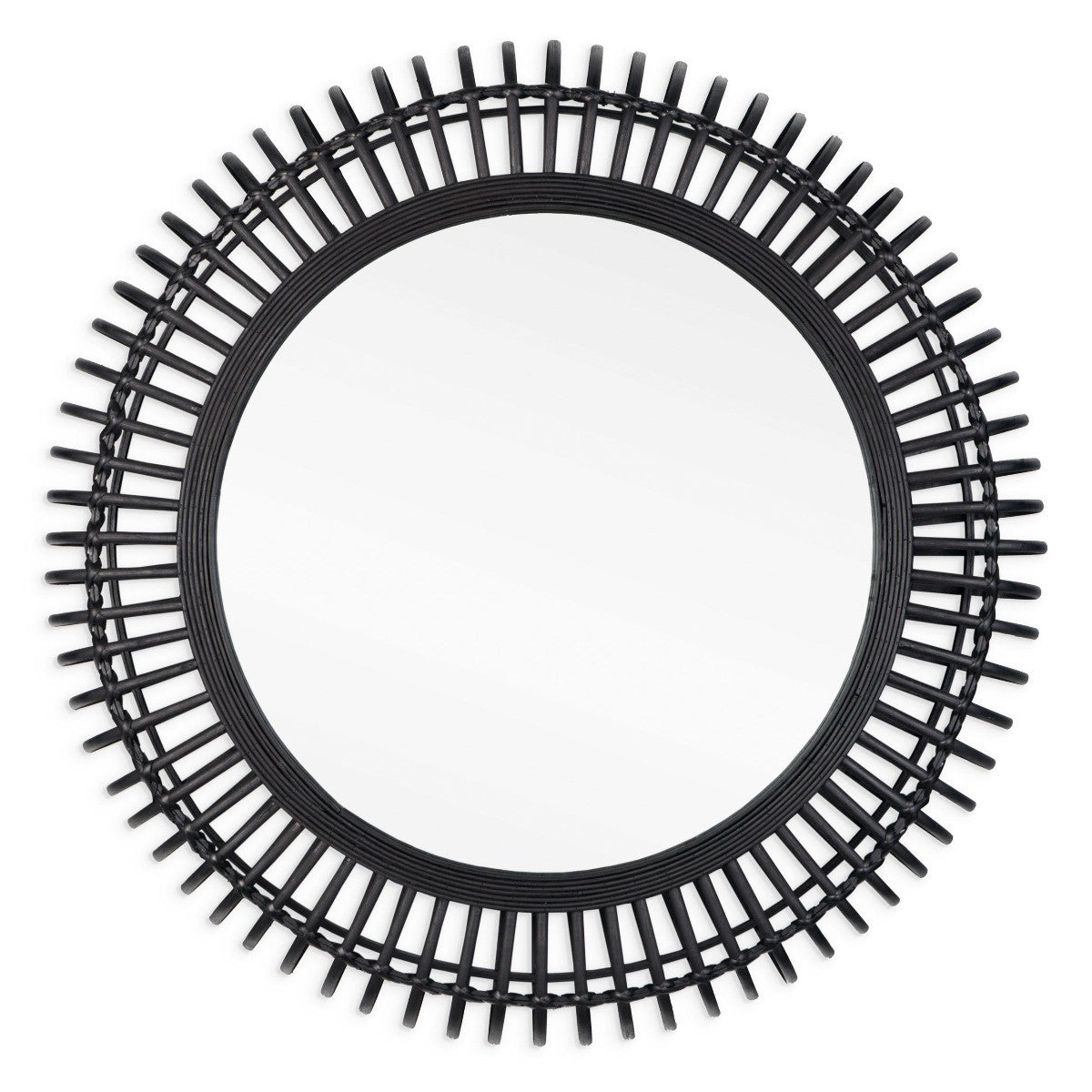 31" BLACK BAMBOO PIERCED ROUND ACCENT MIRROR - Varnish & Vibe