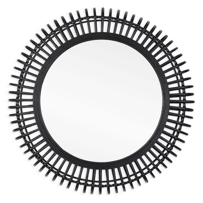 31" BLACK BAMBOO PIERCED ROUND ACCENT MIRROR - Varnish & Vibe