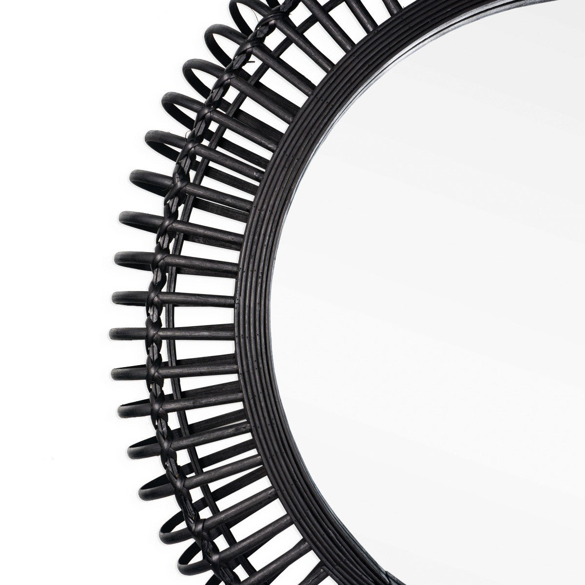 31" BLACK BAMBOO PIERCED ROUND ACCENT MIRROR - Varnish & Vibe