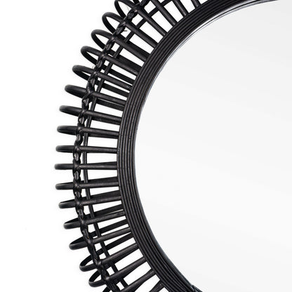 31" BLACK BAMBOO PIERCED ROUND ACCENT MIRROR - Varnish & Vibe