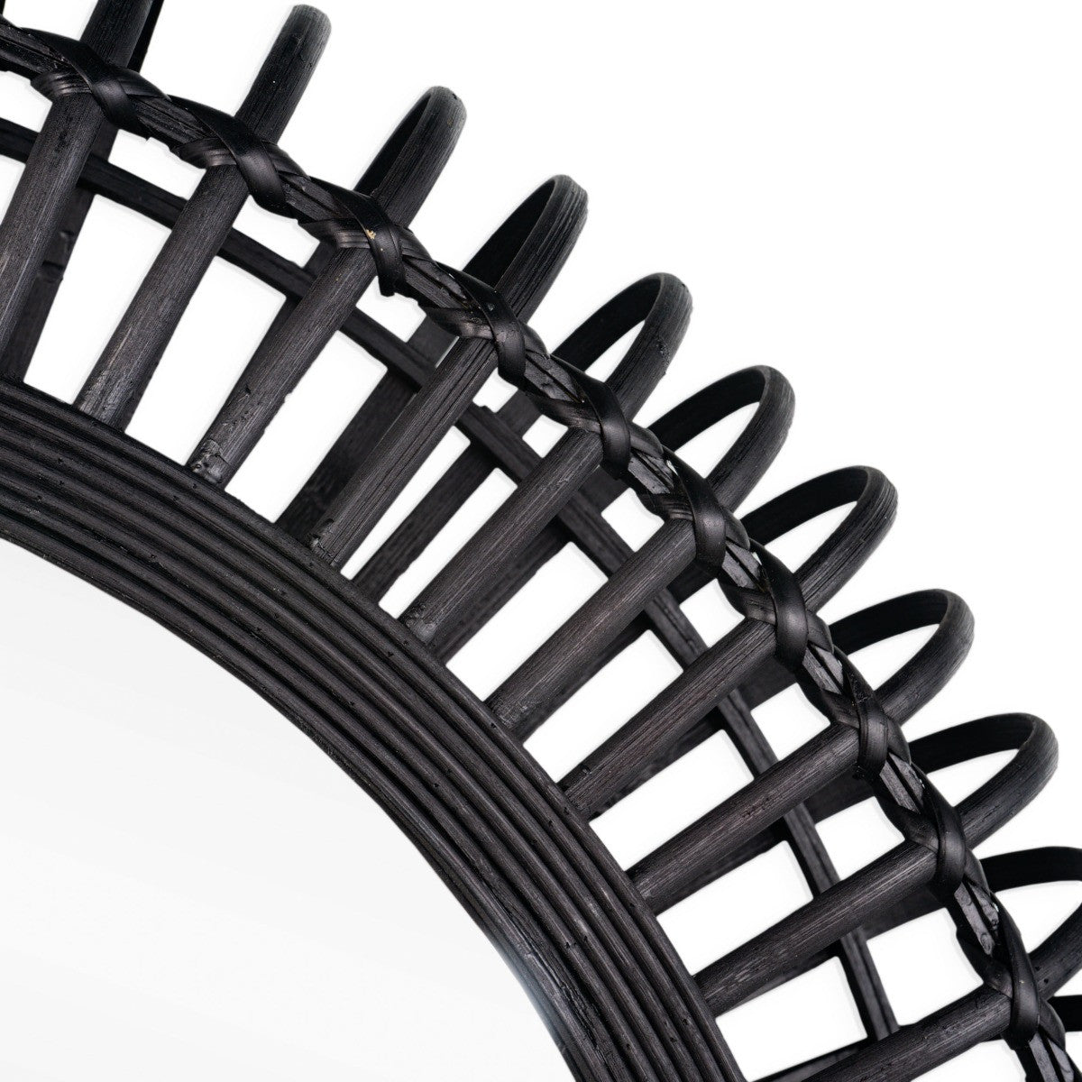 31" BLACK BAMBOO PIERCED ROUND ACCENT MIRROR - Varnish & Vibe