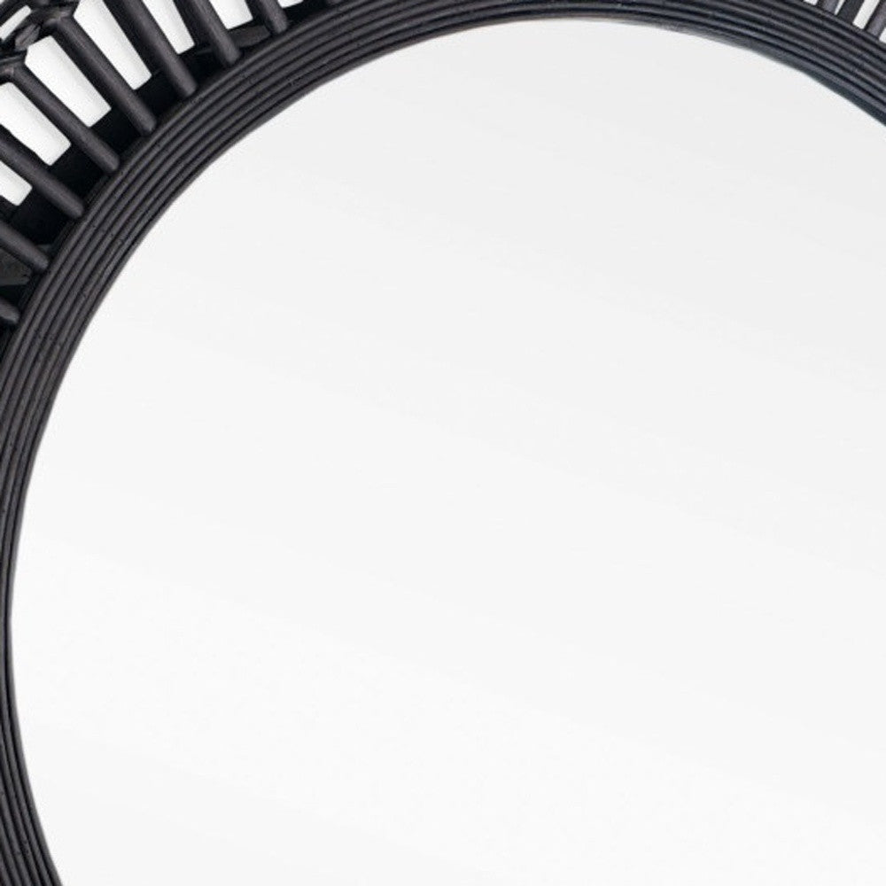 31" BLACK BAMBOO PIERCED ROUND ACCENT MIRROR - Varnish & Vibe