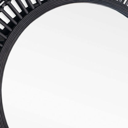 31" BLACK BAMBOO PIERCED ROUND ACCENT MIRROR - Varnish & Vibe
