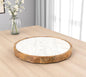 15" BROWN AND WHITE MARBLE AND SOLID WOOD ROUND CHEESE BOARD - Varnish & Vibe