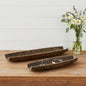 SET OF TWO DARK BROWN SOLID WOOD BOAT VANITY TRAYS