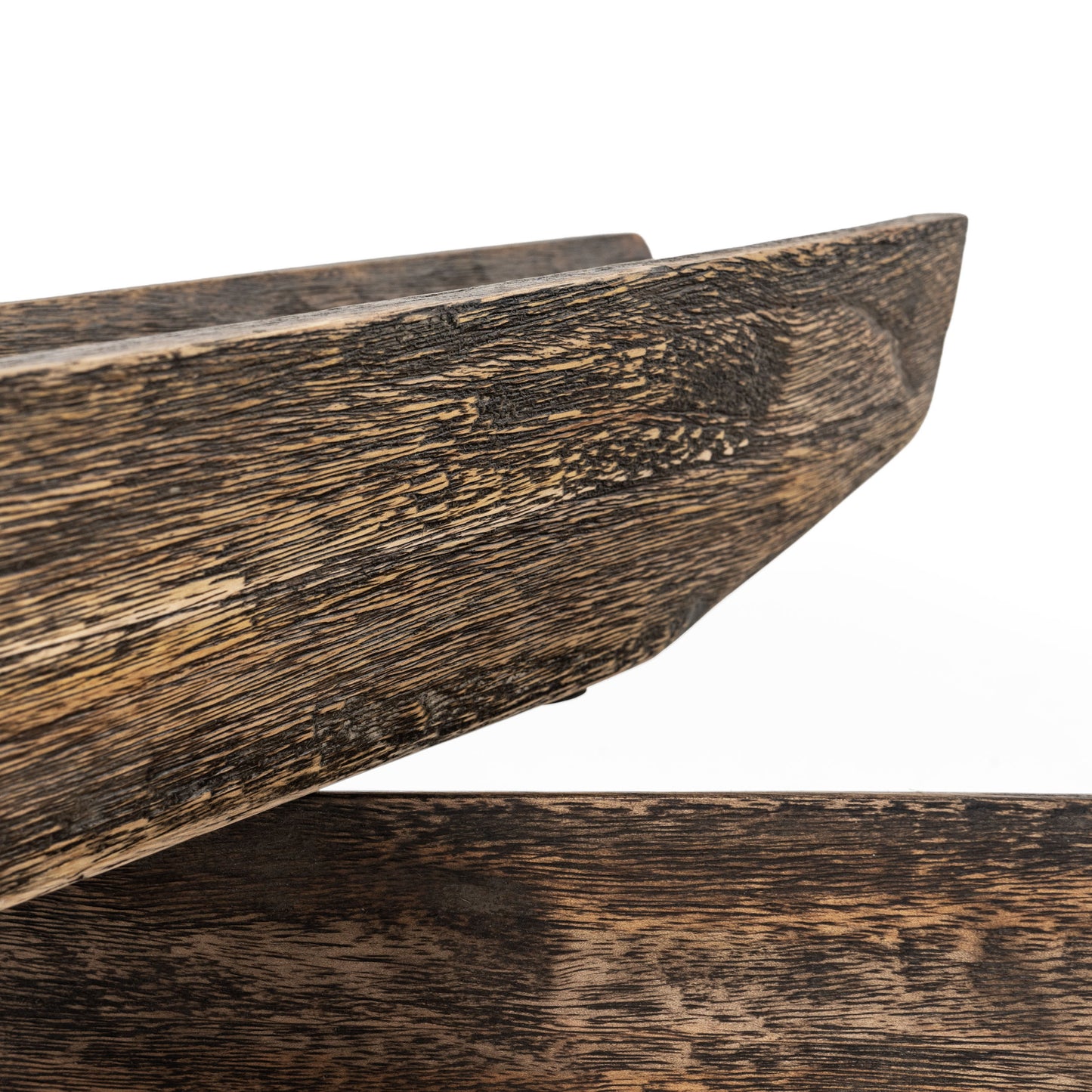 SET OF TWO DARK BROWN SOLID WOOD BOAT VANITY TRAYS