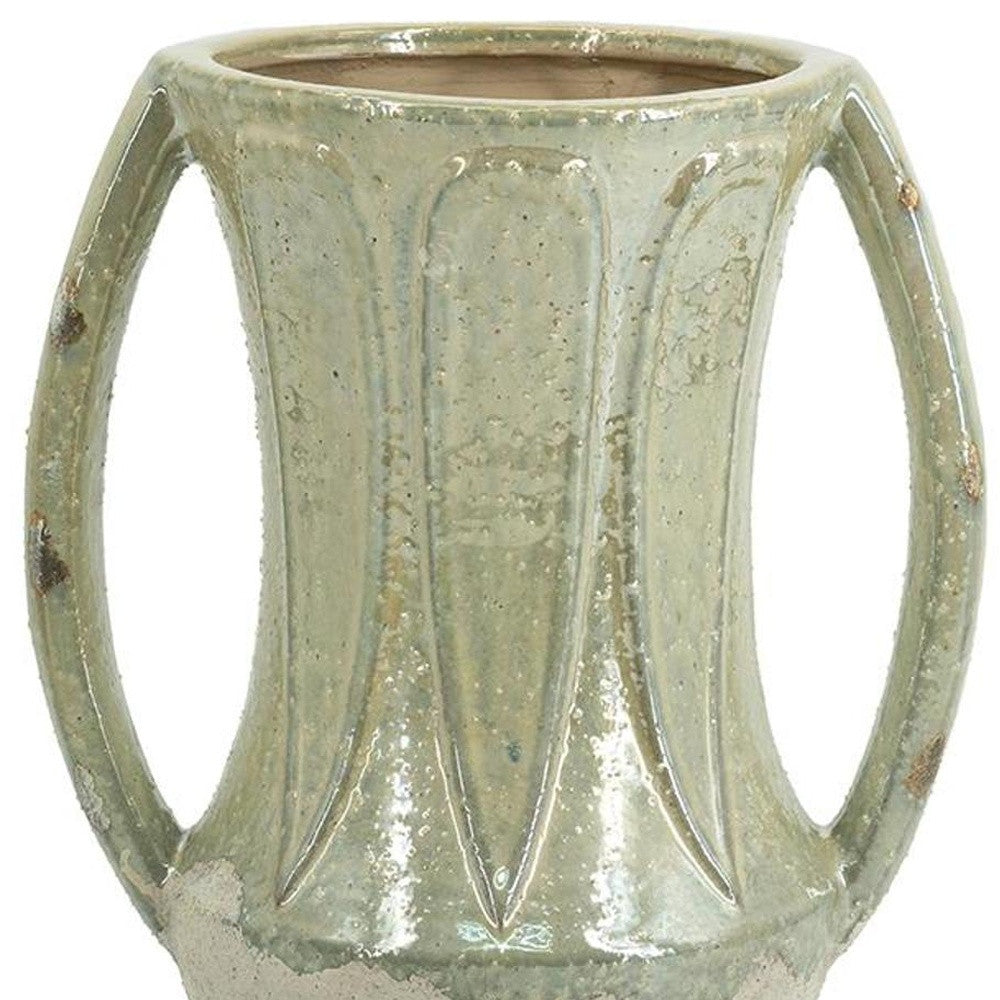 CALABASAS 12" SAGE AND IVORY AMPHORA CERAMIC TABLE VASE - Varnish & Vibe