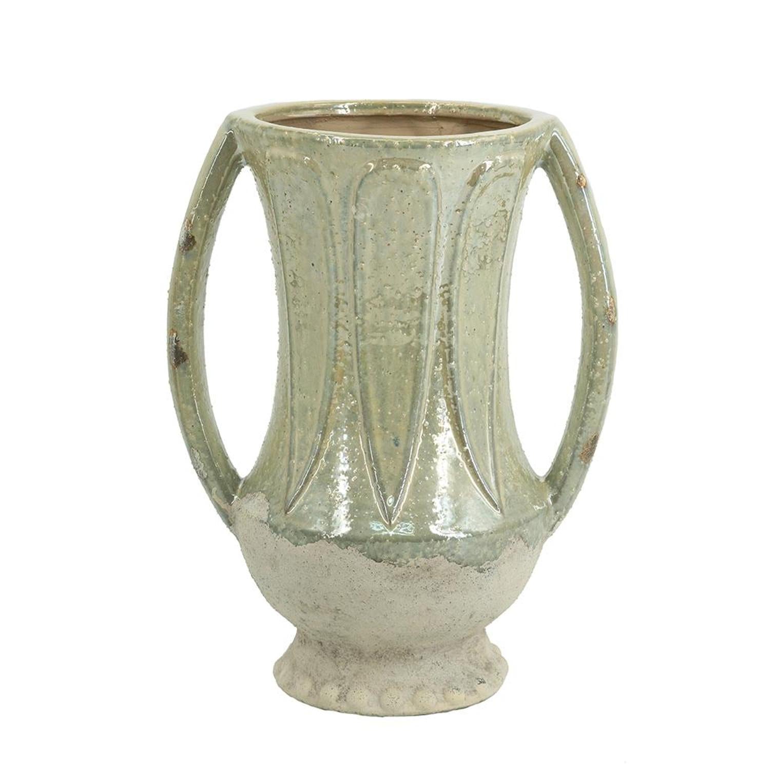 CALABASAS 12" SAGE AND IVORY AMPHORA CERAMIC TABLE VASE - Varnish & Vibe