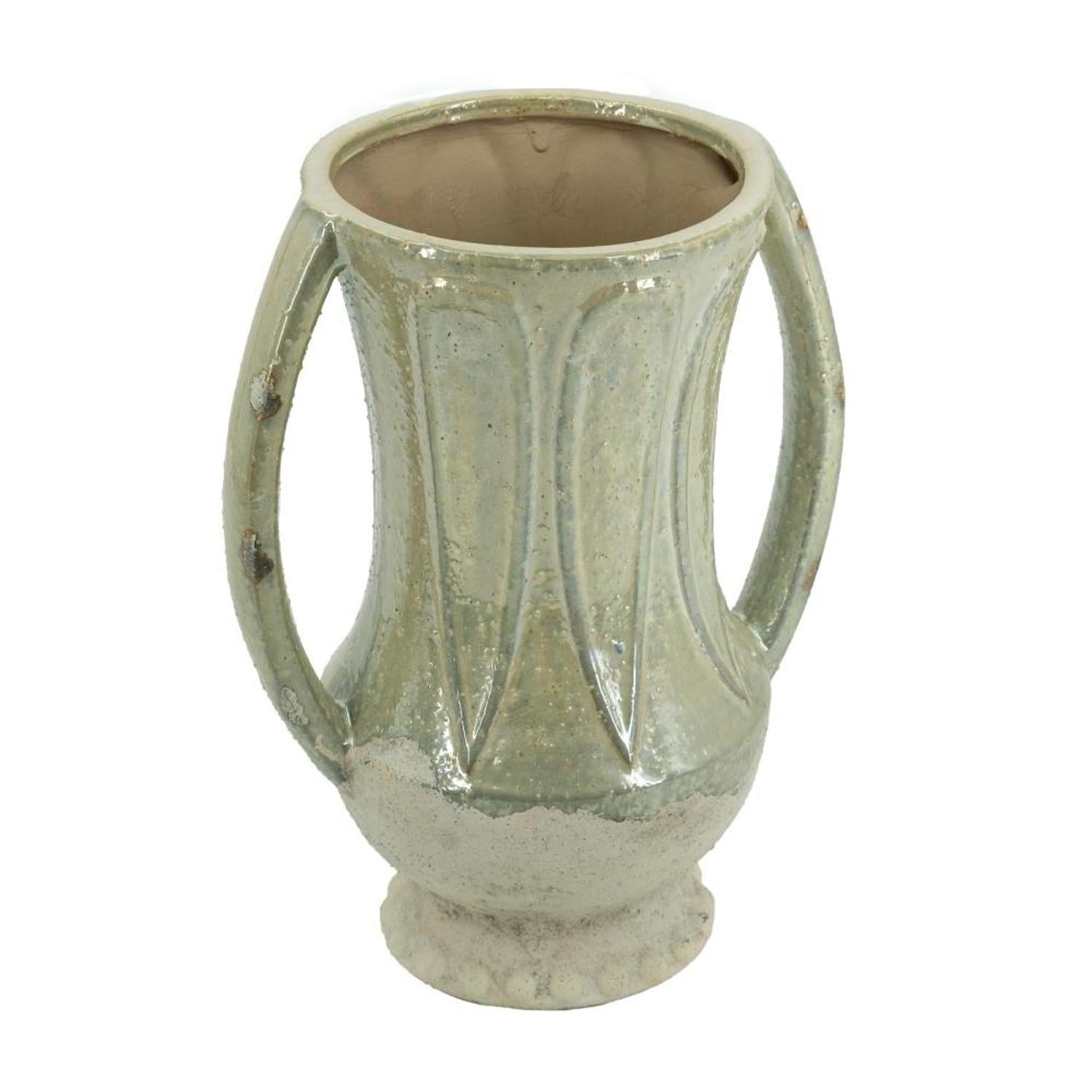 CALABASAS 12" SAGE AND IVORY AMPHORA CERAMIC TABLE VASE - Varnish & Vibe