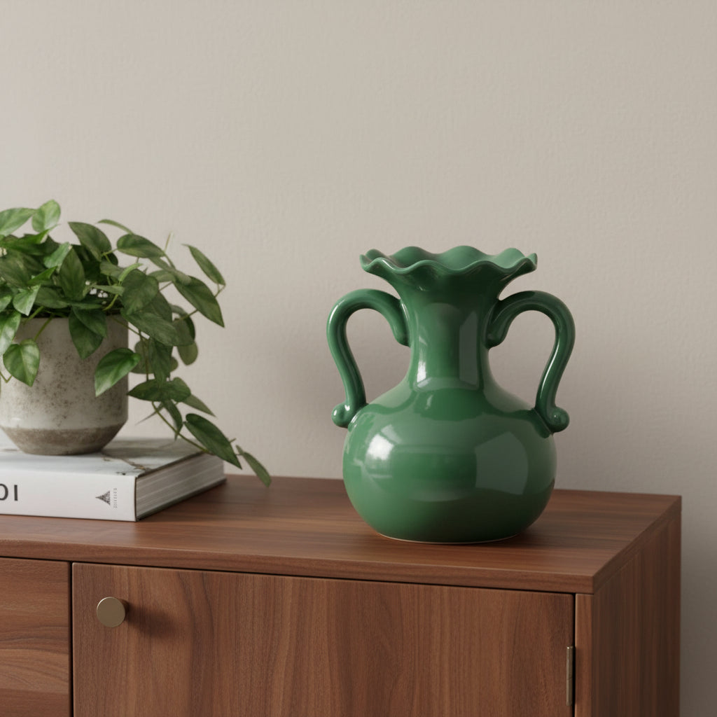 CALABASAS 8" HUNTER GREEN CERAMIC AMPHORA TABLE VASE - Varnish & Vibe