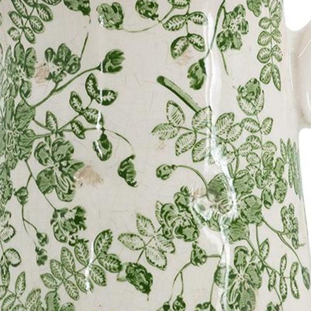CALABASAS 9" GREEN AND WHITE LEAF CERAMIC ROUND JUG VASE - Varnish & Vibe