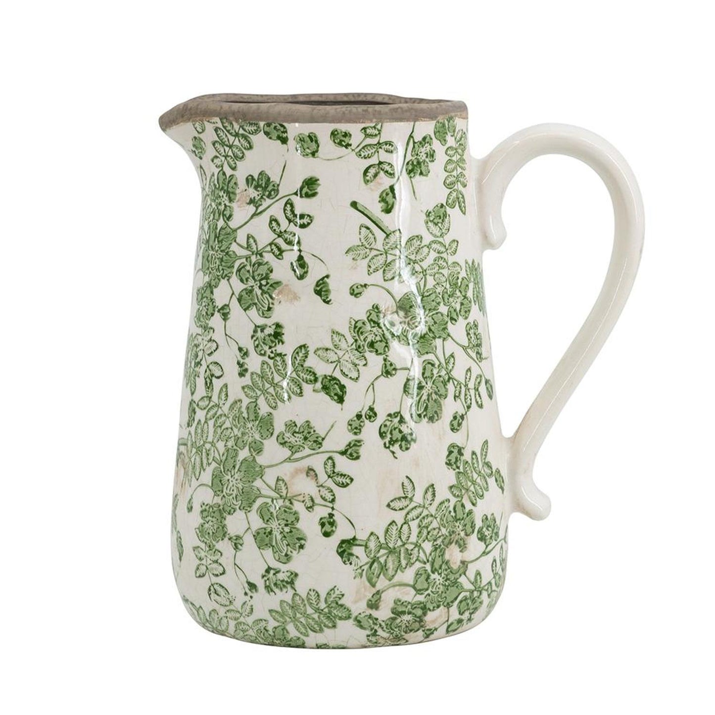 CALABASAS 9" GREEN AND WHITE LEAF CERAMIC ROUND JUG VASE - Varnish & Vibe