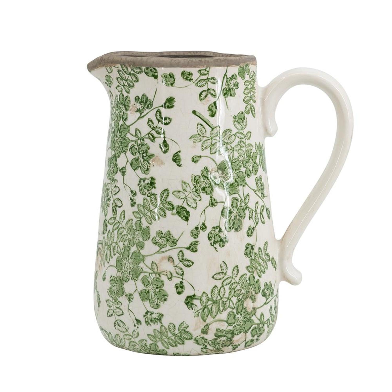 CALABASAS 9" GREEN AND WHITE LEAF CERAMIC ROUND JUG VASE - Varnish & Vibe