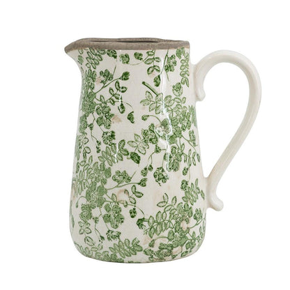 CALABASAS 9" GREEN AND WHITE LEAF CERAMIC ROUND JUG VASE - Varnish & Vibe