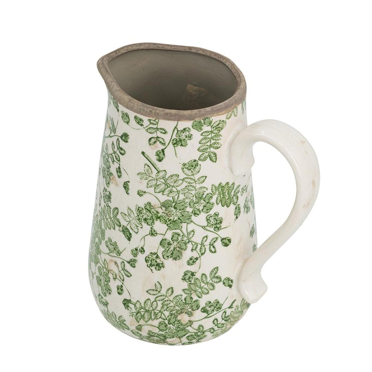 CALABASAS 9" GREEN AND WHITE LEAF CERAMIC ROUND JUG VASE - Varnish & Vibe
