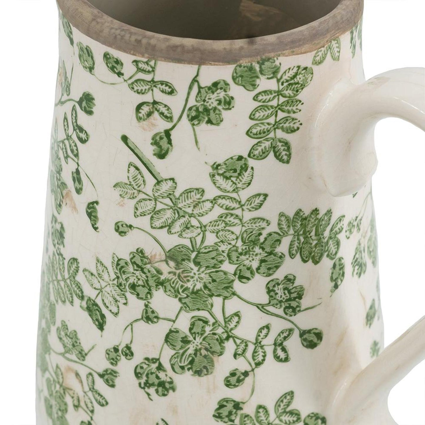 CALABASAS 9" GREEN AND WHITE LEAF CERAMIC ROUND JUG VASE - Varnish & Vibe