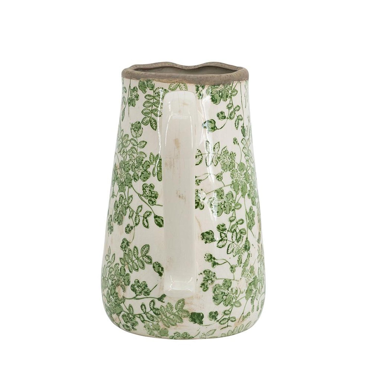 CALABASAS 9" GREEN AND WHITE LEAF CERAMIC ROUND JUG VASE - Varnish & Vibe