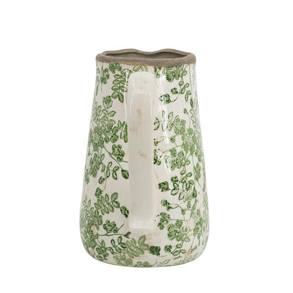 CALABASAS 9" GREEN AND WHITE LEAF CERAMIC ROUND JUG VASE - Varnish & Vibe