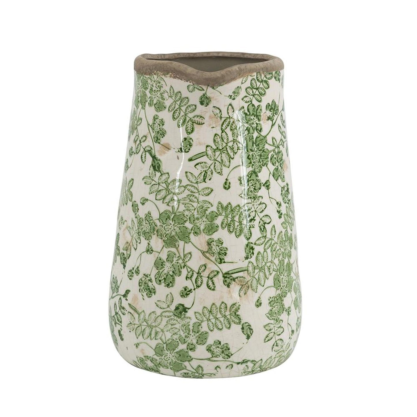 CALABASAS 9" GREEN AND WHITE LEAF CERAMIC ROUND JUG VASE - Varnish & Vibe