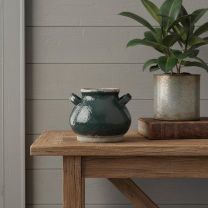 CALABASAS 7" DARK GREEN AND SAND TERRACOTTA ROUND JUG VASE - Varnish & Vibe