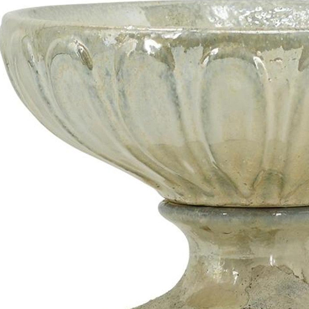 CALABASAS 10" GRAY CERAMIC ROUND PEDESTAL CENTERPIECE BOWL