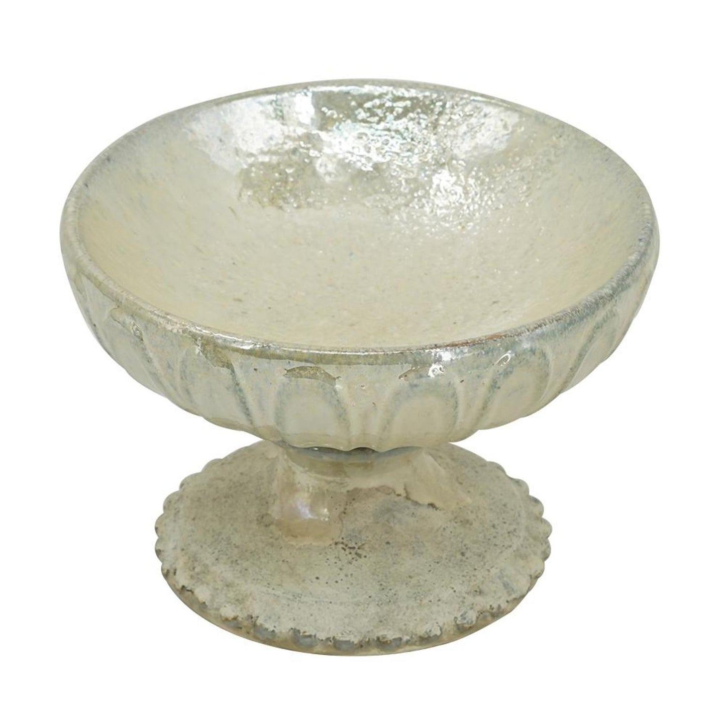 CALABASAS 10" GRAY CERAMIC ROUND PEDESTAL CENTERPIECE BOWL