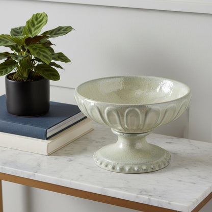 CALABASAS 10" GRAY CERAMIC ROUND PEDESTAL CENTERPIECE BOWL