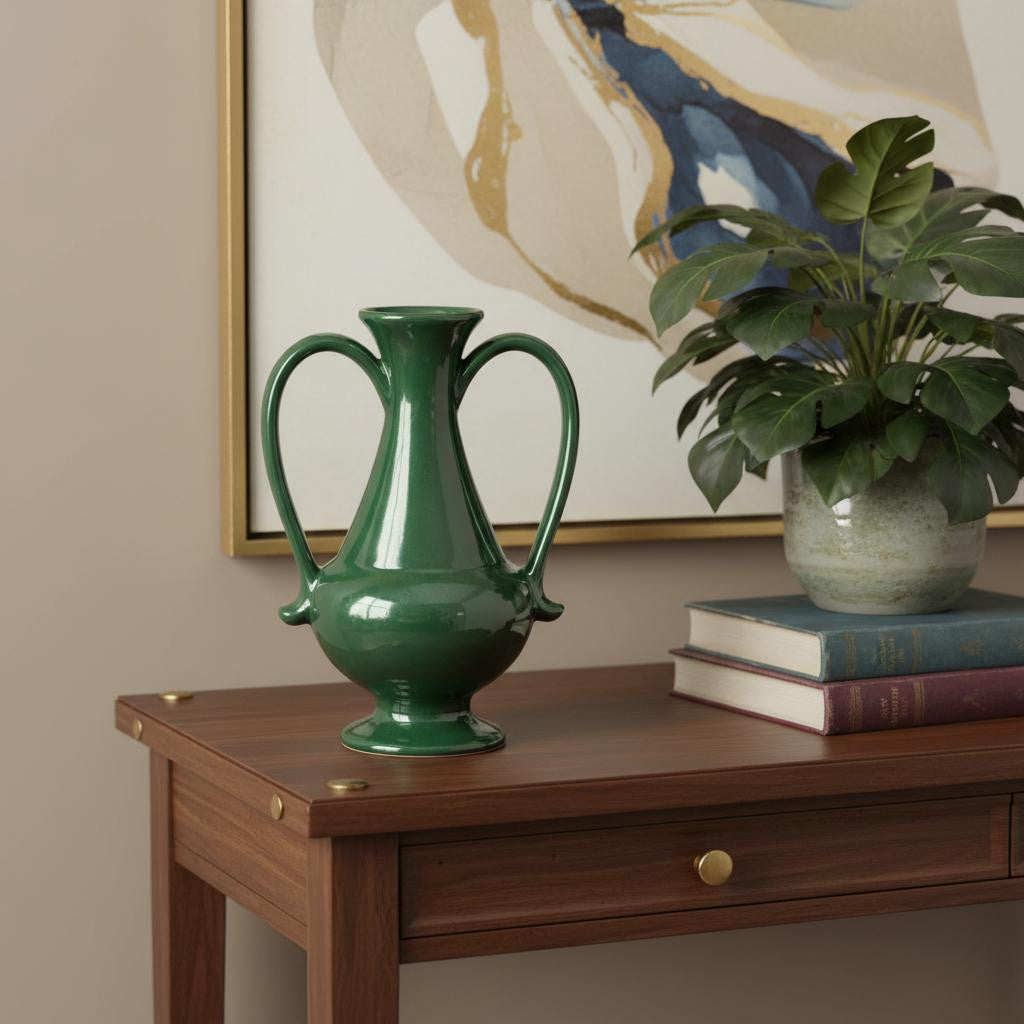 CALABASAS 10" HUNTER GREEN CERAMIC AMPHORA TABLE VASE - Varnish & Vibe