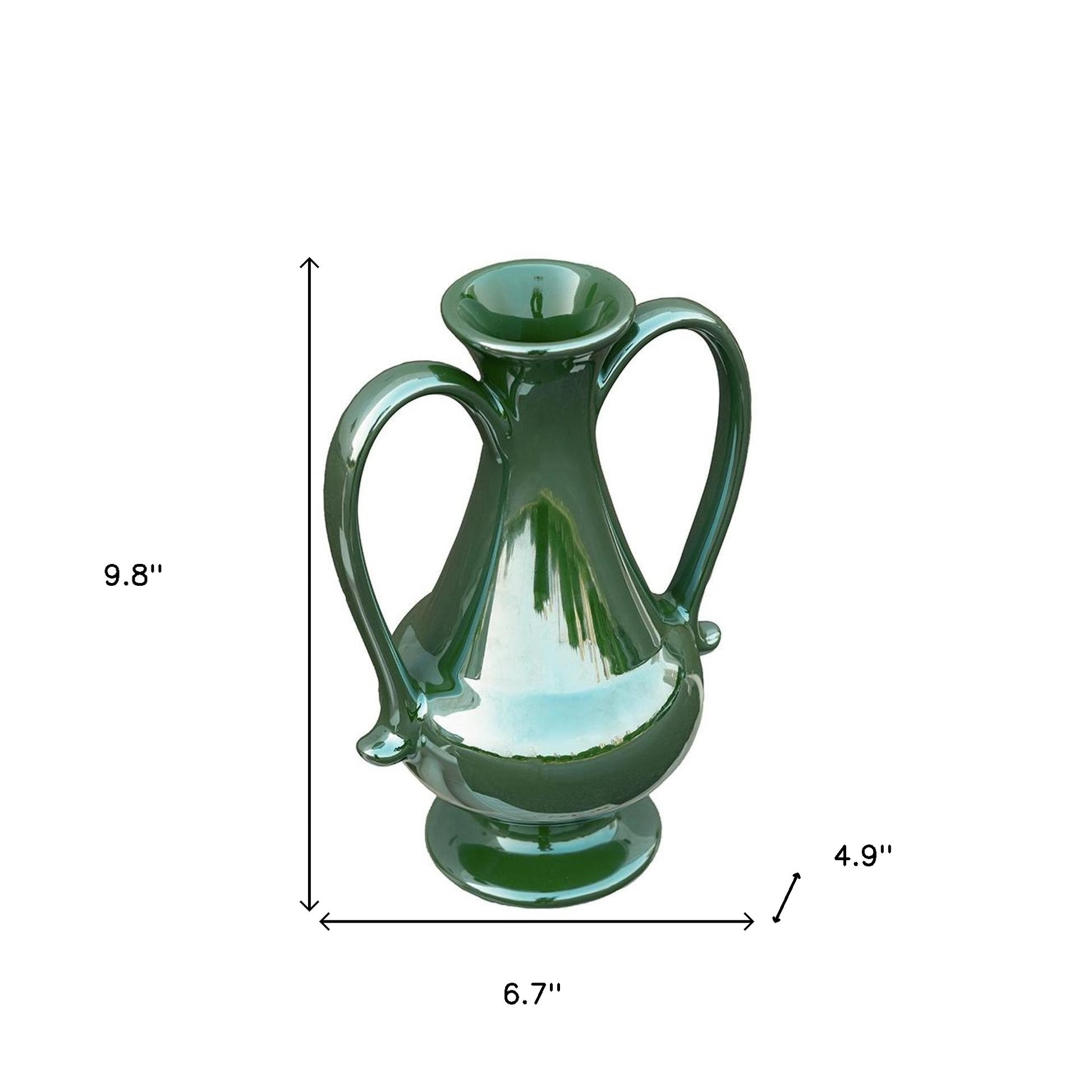 green amphora ceramic table vase, amphora ceramic table vase, ceramic table vase, hunter green amphora ceramic table, green amphora ceramic table