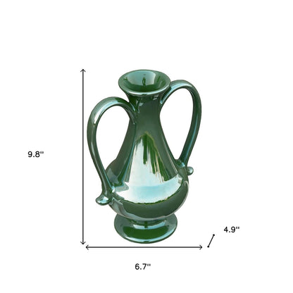 green amphora ceramic table vase, amphora ceramic table vase, ceramic table vase, hunter green amphora ceramic table, green amphora ceramic table