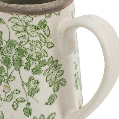 CALABASAS 7" GREEN AND WHITE LEAF CERAMIC ROUND JUG VASE - Varnish & Vibe