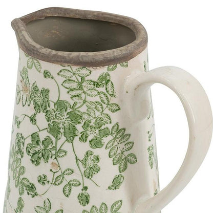 CALABASAS 7" GREEN AND WHITE LEAF CERAMIC ROUND JUG VASE - Varnish & Vibe