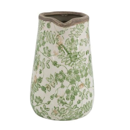 CALABASAS 7" GREEN AND WHITE LEAF CERAMIC ROUND JUG VASE - Varnish & Vibe