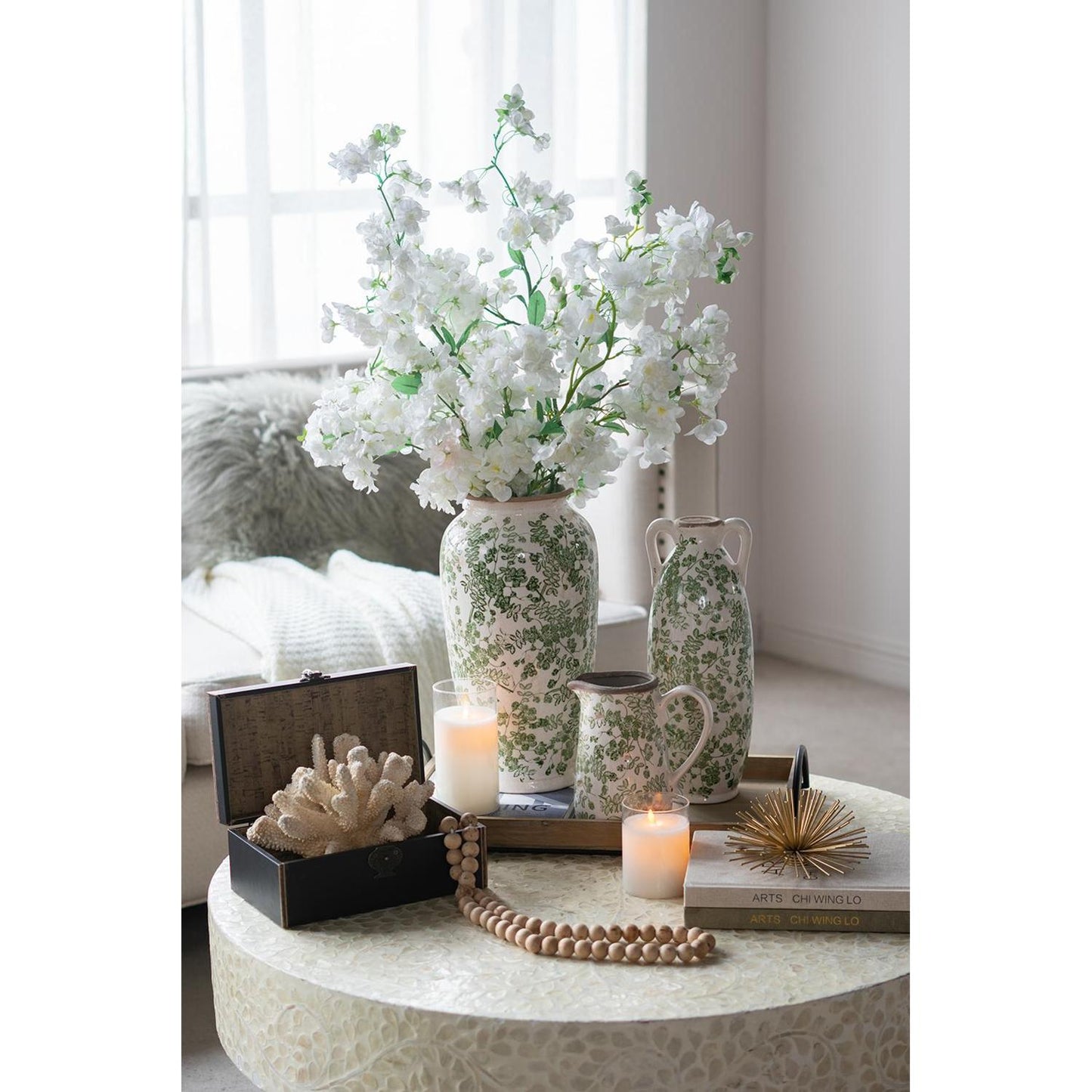 leaf ceramic round jug vase, ceramic round jug vase, round jug vase, white leaf ceramic round jug, ceramic round jug